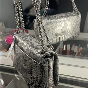 INC International Concepts Gray Snake Print Crossbody Bag